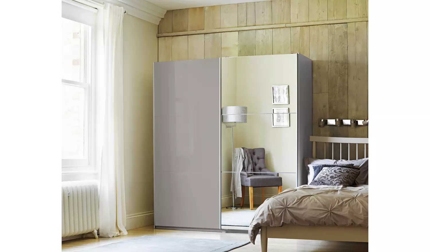 Habitat Holsted Mirror 180cm Sliding Wardrobe - Grey Gloss
