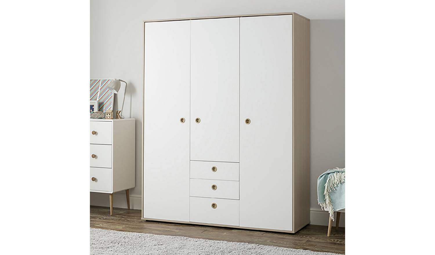 Argos Home Camden 3 Door 3 Drawer Wardrobe – White & Acacia