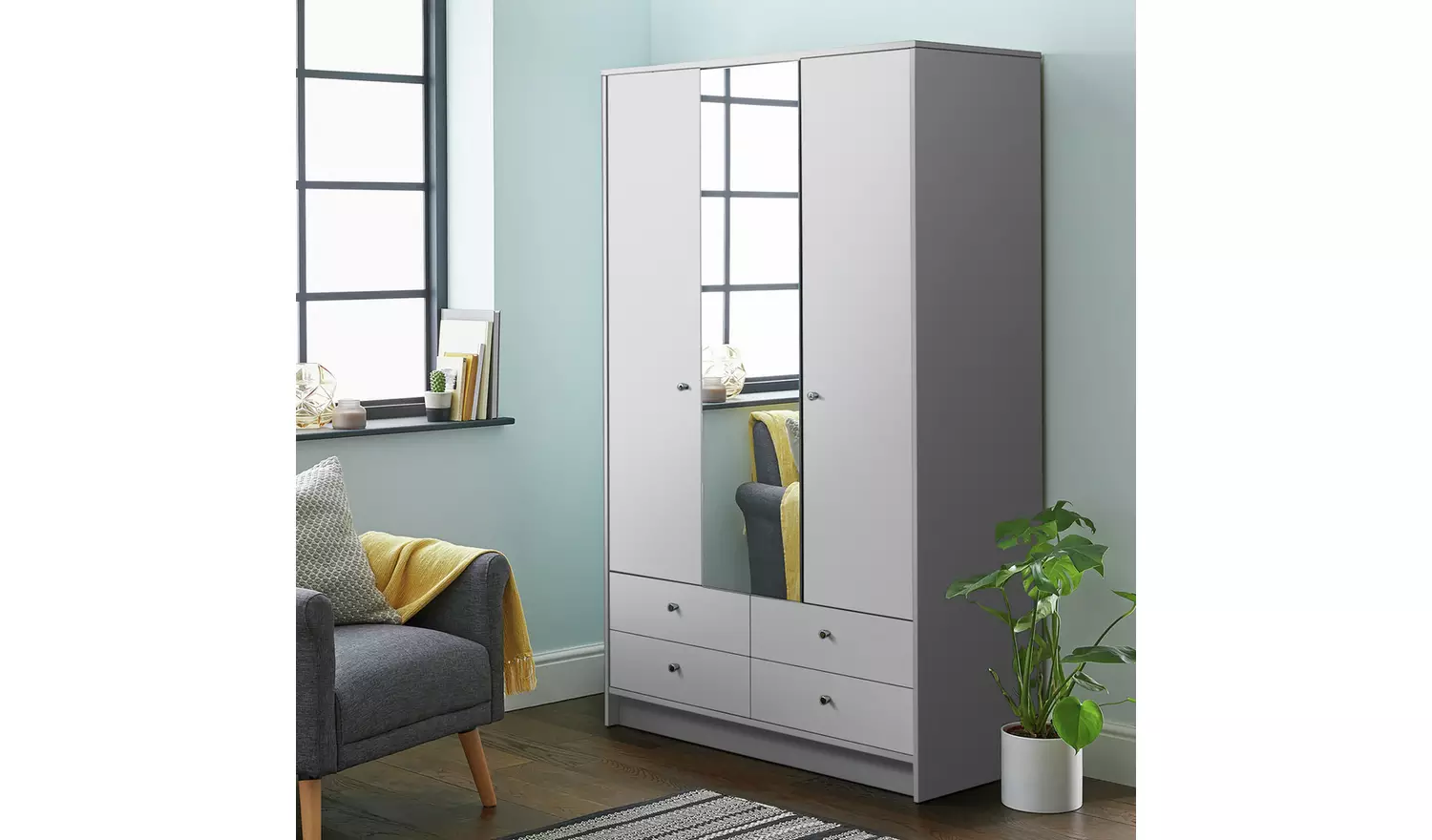 Argos Home Malibu 3 Door 4 Drawer Mirror Wardrobe - Grey