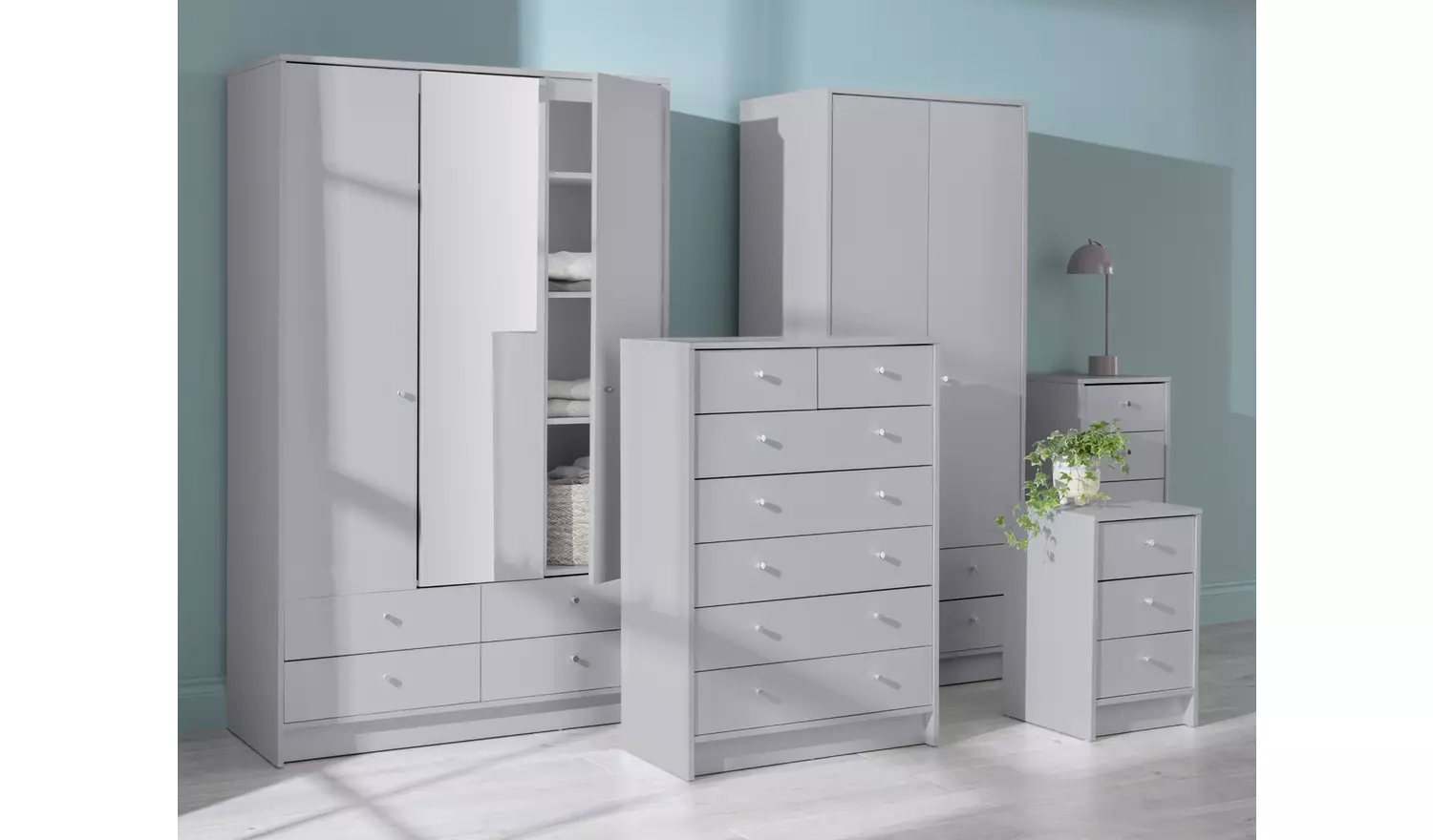 Argos Home Malibu 3 Door 4 Drawer Mirror Wardrobe - Grey