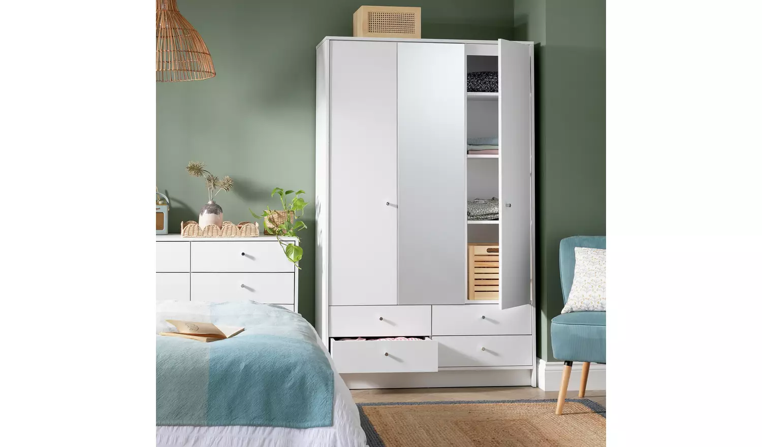 Argos Home Malibu 3 Door 4 Drawer Mirror Wardrobe - White