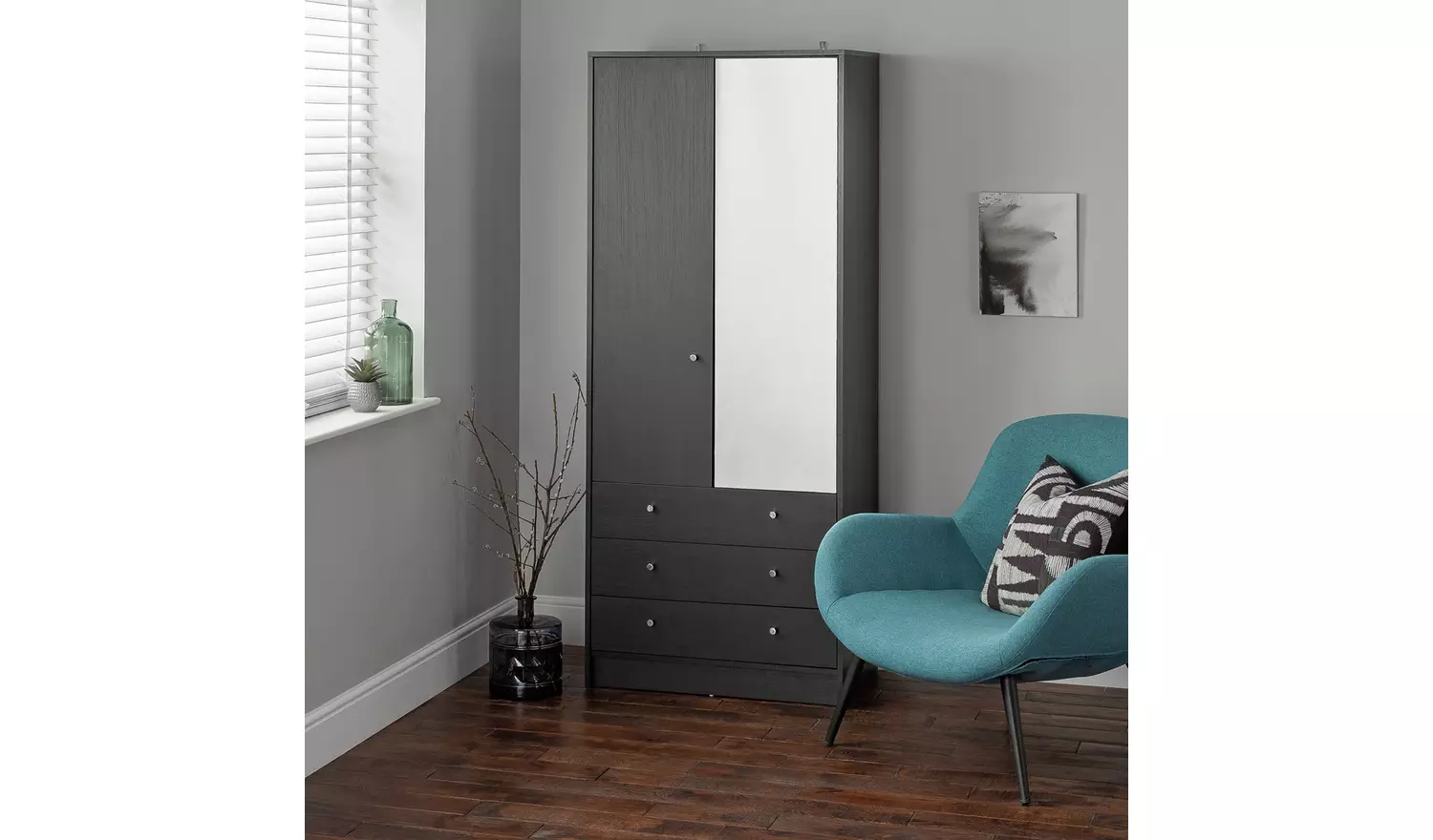 Argos Home Malibu 2 Dr 3 Drw Mirror Wardrobe - Black Oak Eff