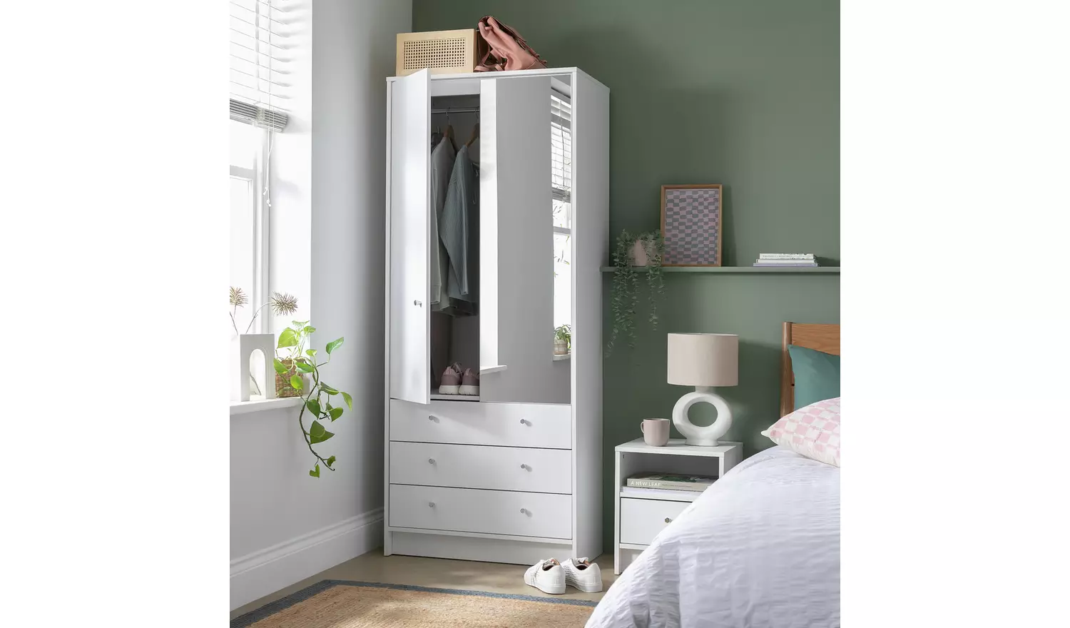 Argos Home Malibu 2 Door 3 Drawer Mirror Wardrobe - White