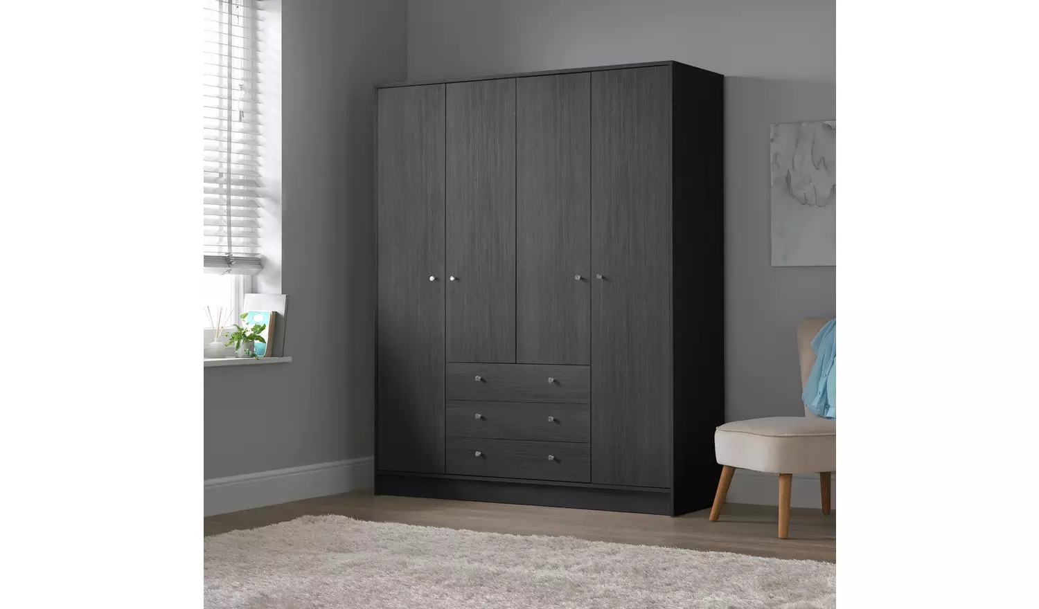 Argos Home Malibu 4 Door 3 Drawer Wardrobe - Black Oak Eff