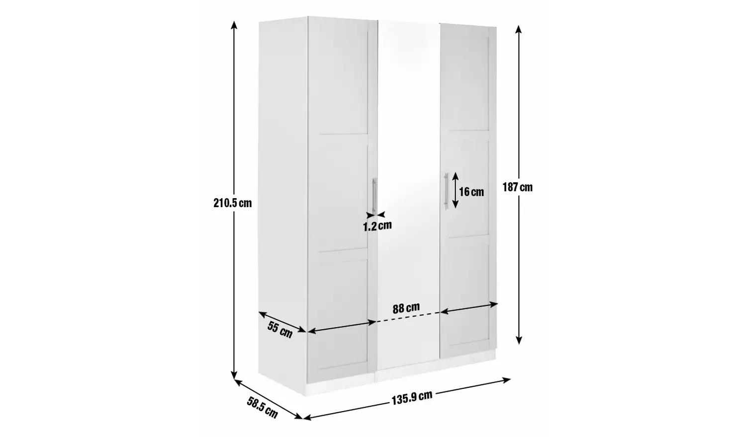 Habitat Munich Panelled 3 Door Mirror Wardrobe - Grey