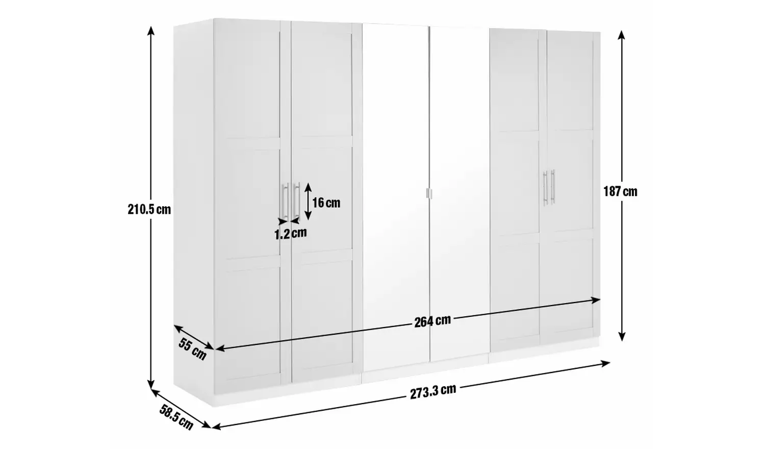 Habitat Munich Panelled 6 Door Mirror Wardrobe - Grey