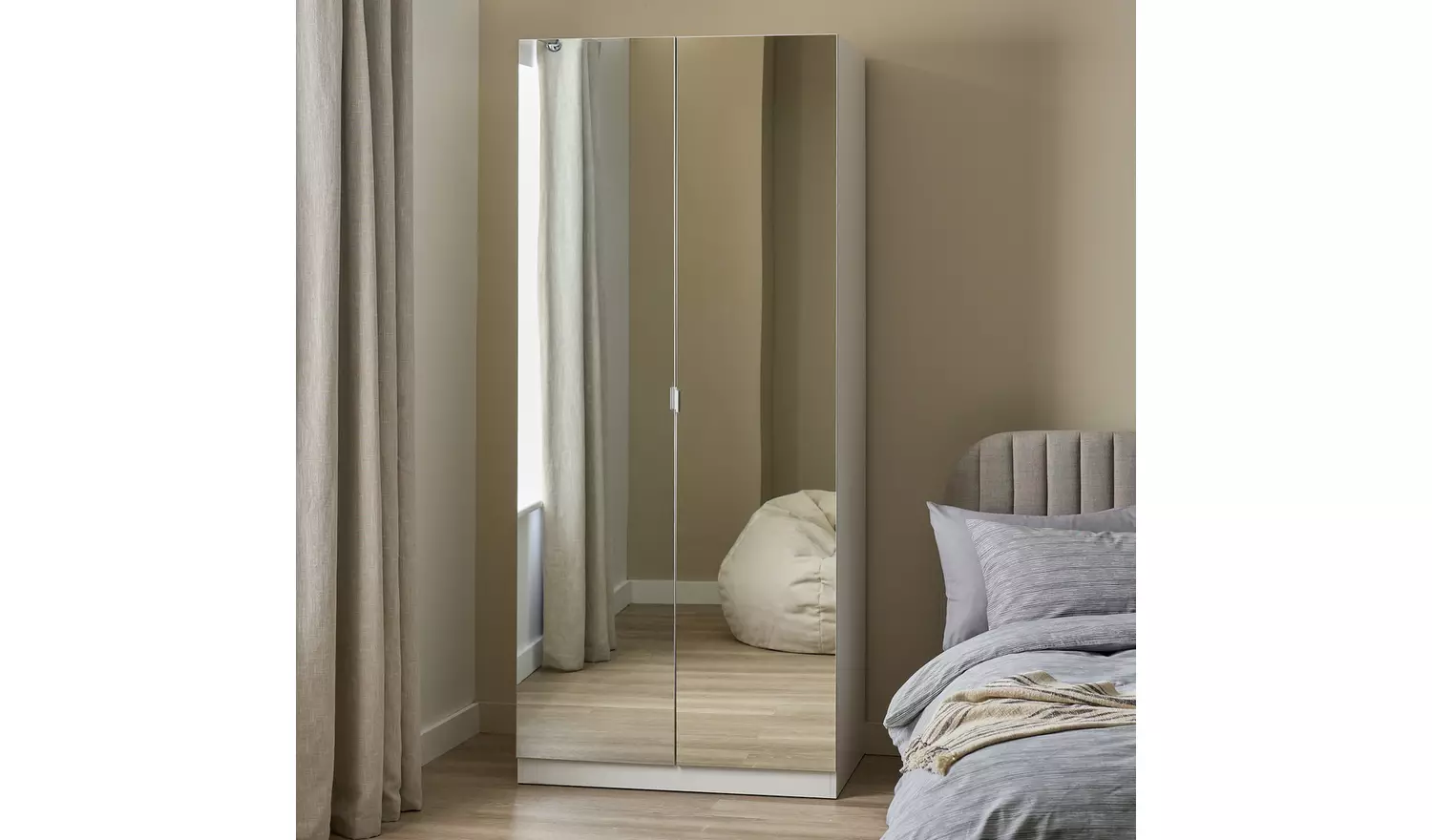 Habitat Munich 2 Door Mirror Wardrobe - White