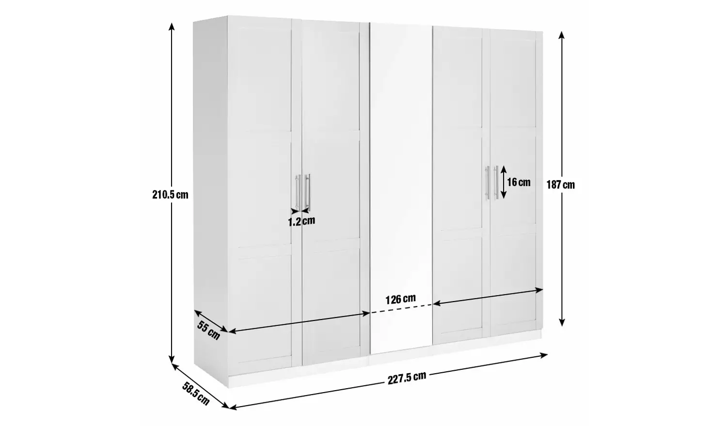 Habitat Munich Panelled 5 Door Mirror Wardrobe - White
