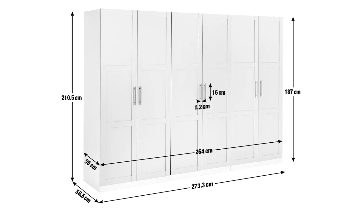 Habitat Munich Panelled 6 Door Wardrobe - Grey