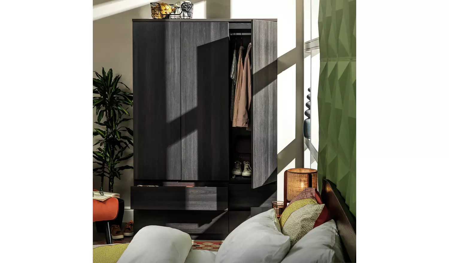 Argos Home Jenson 3 Door 4 Drawer Wardrobe - Black Brown