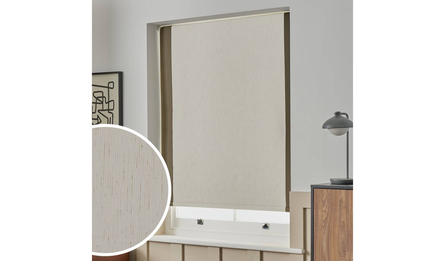 Habitat Block Edge Blackout Off White Roller Blind - 180cm
