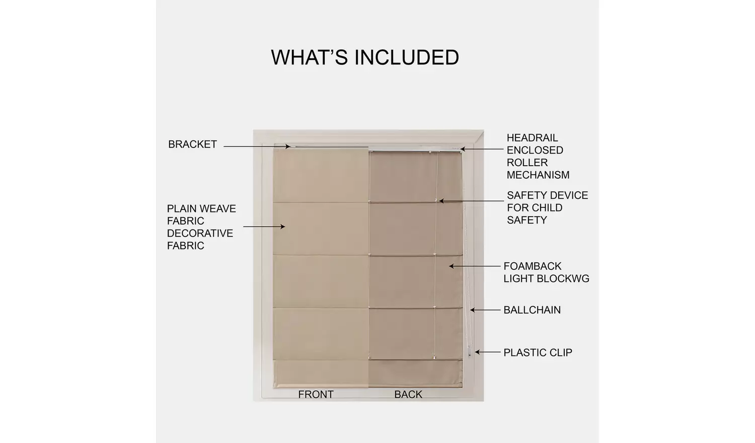 Little Black Book Blackout Natural Roman Blind - 80cm