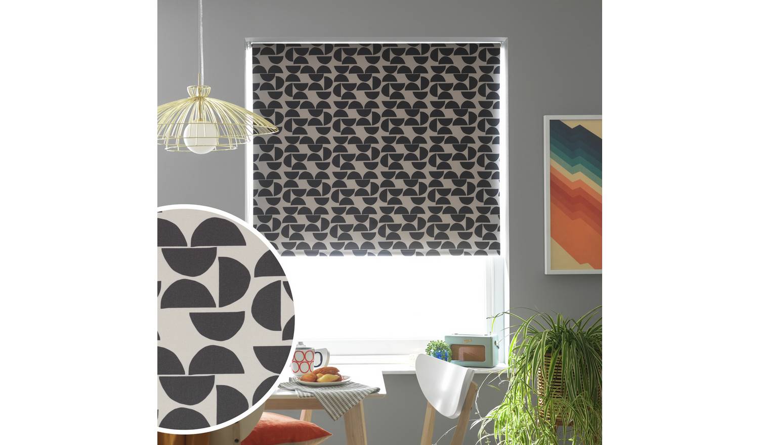 Habitat Geometric Blackout Black Roller Blind - 120cm