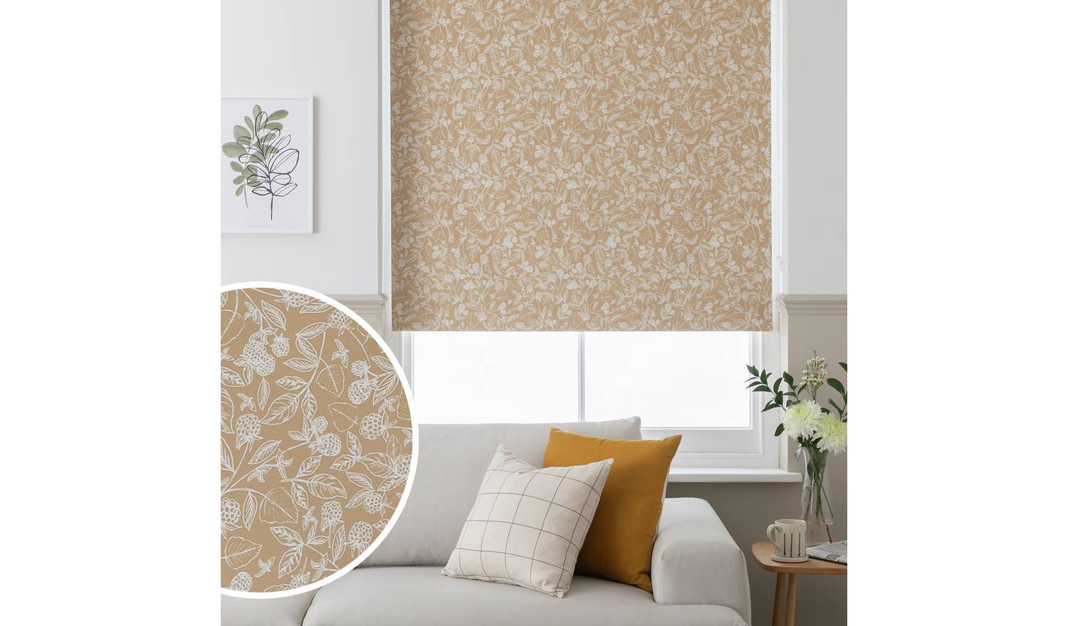 Argos Home Floral Blackout Mustard Roller Blind - 180cm