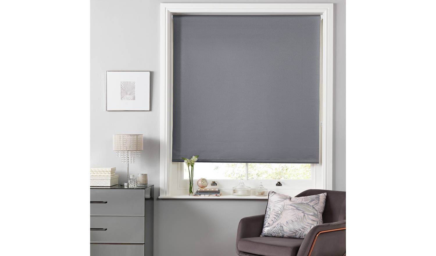 Argos Home Shimmer Blackout Grey Roller Blind - 120cm