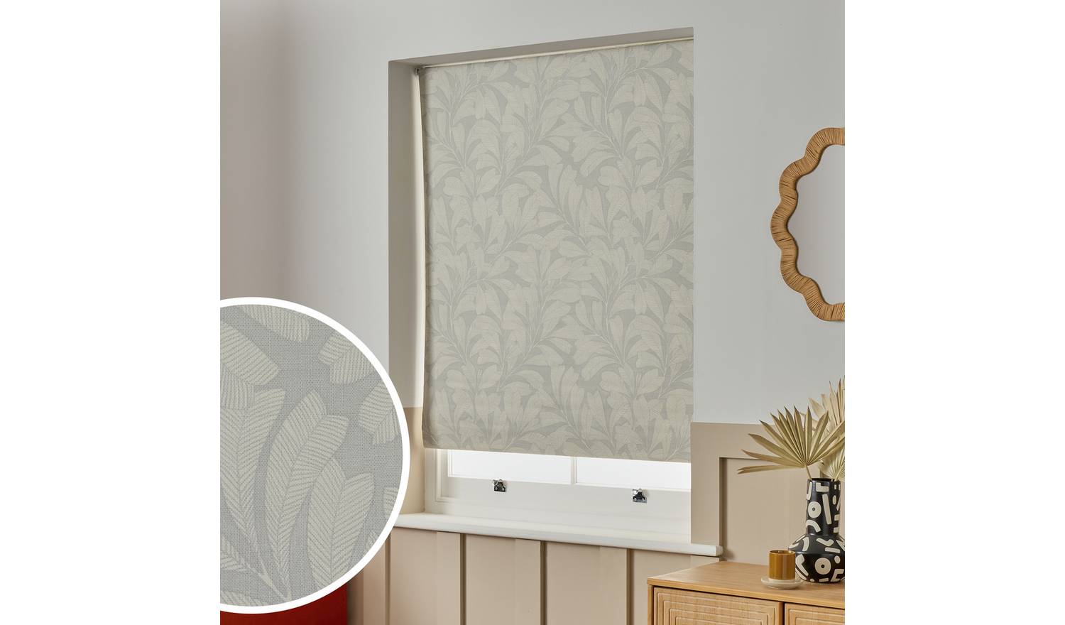 Habitat Linear Leaves Blackout Grey Roller Blind - 180cm