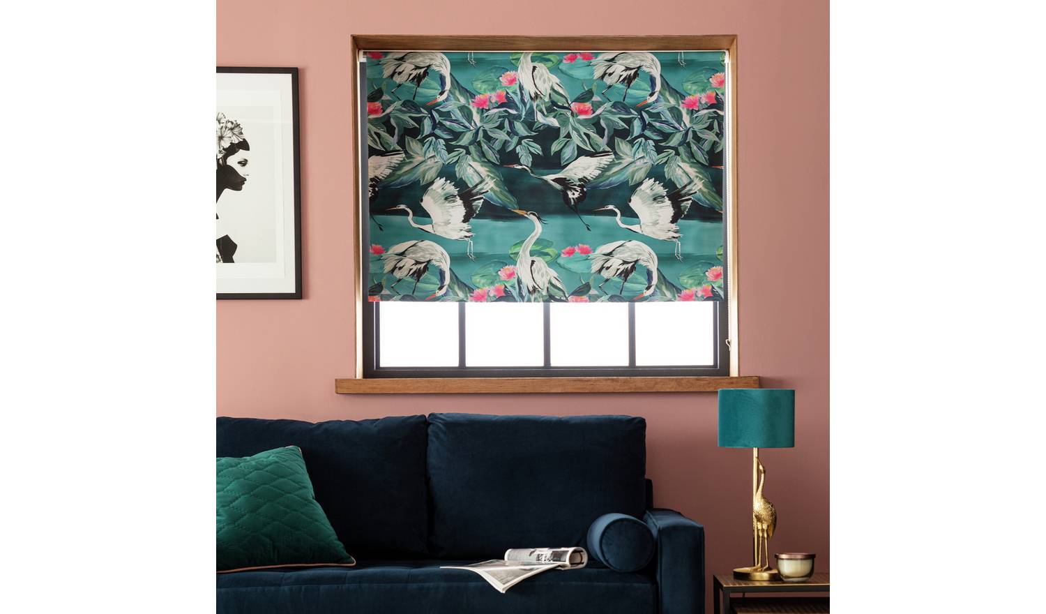 Habitat Japonica Crane Blackout Teal Roller Blind - 180cm
