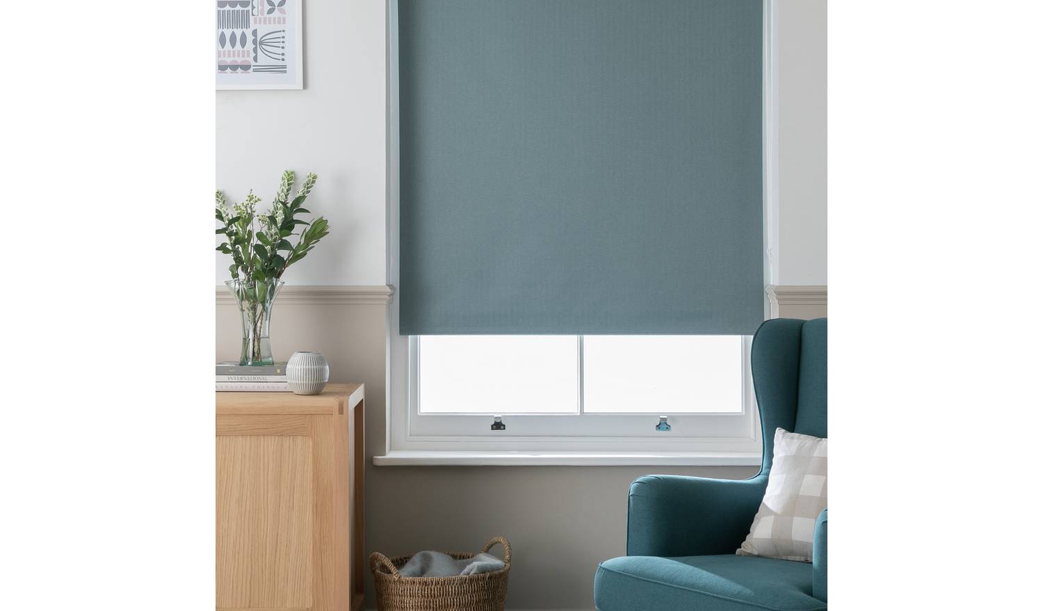 Habitat Herringbone Blackout Teal Roller Blind - 120cm