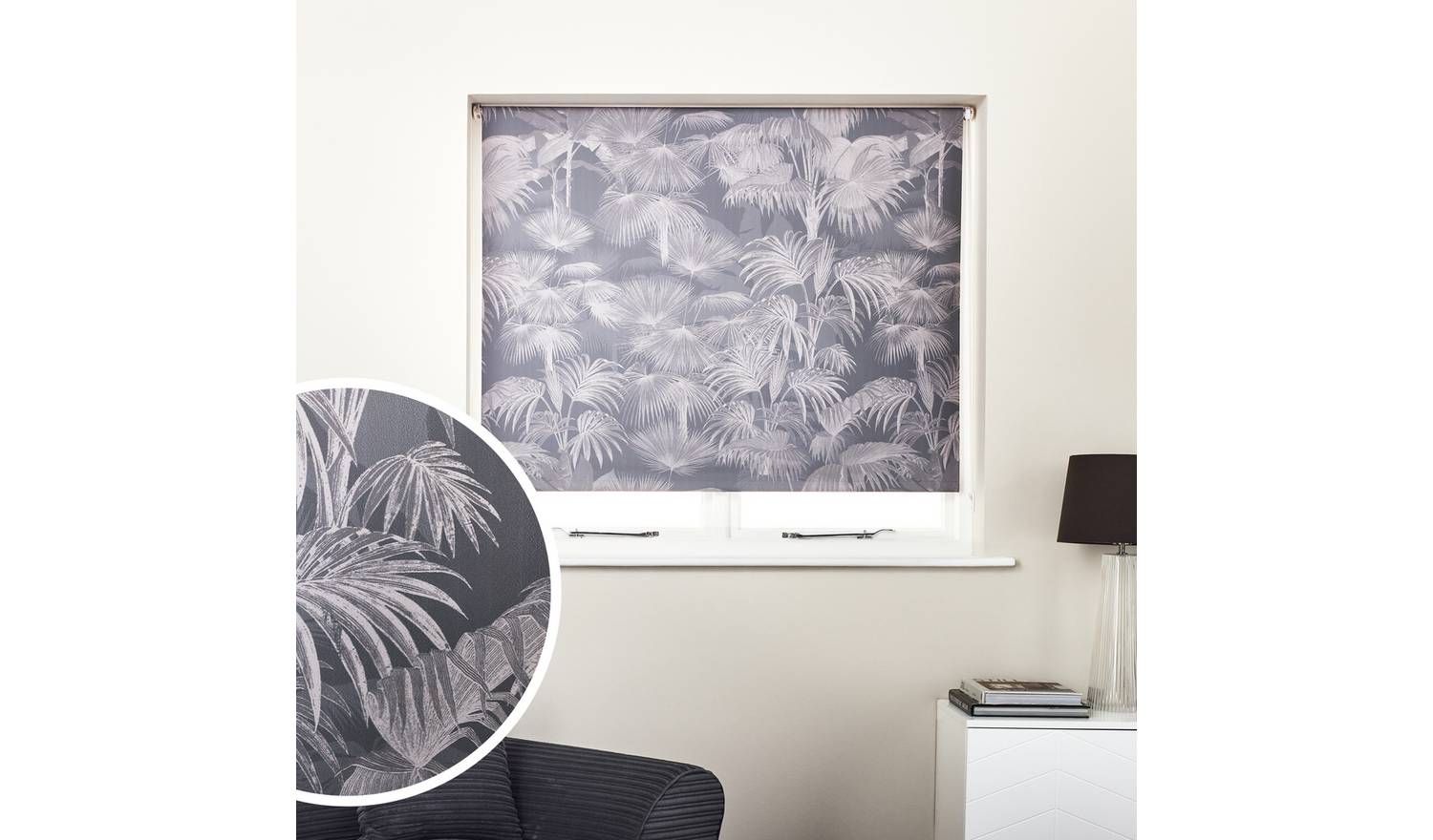 Argos Home Botanical Palm Blackout Grey Roller Blind - 120cm
