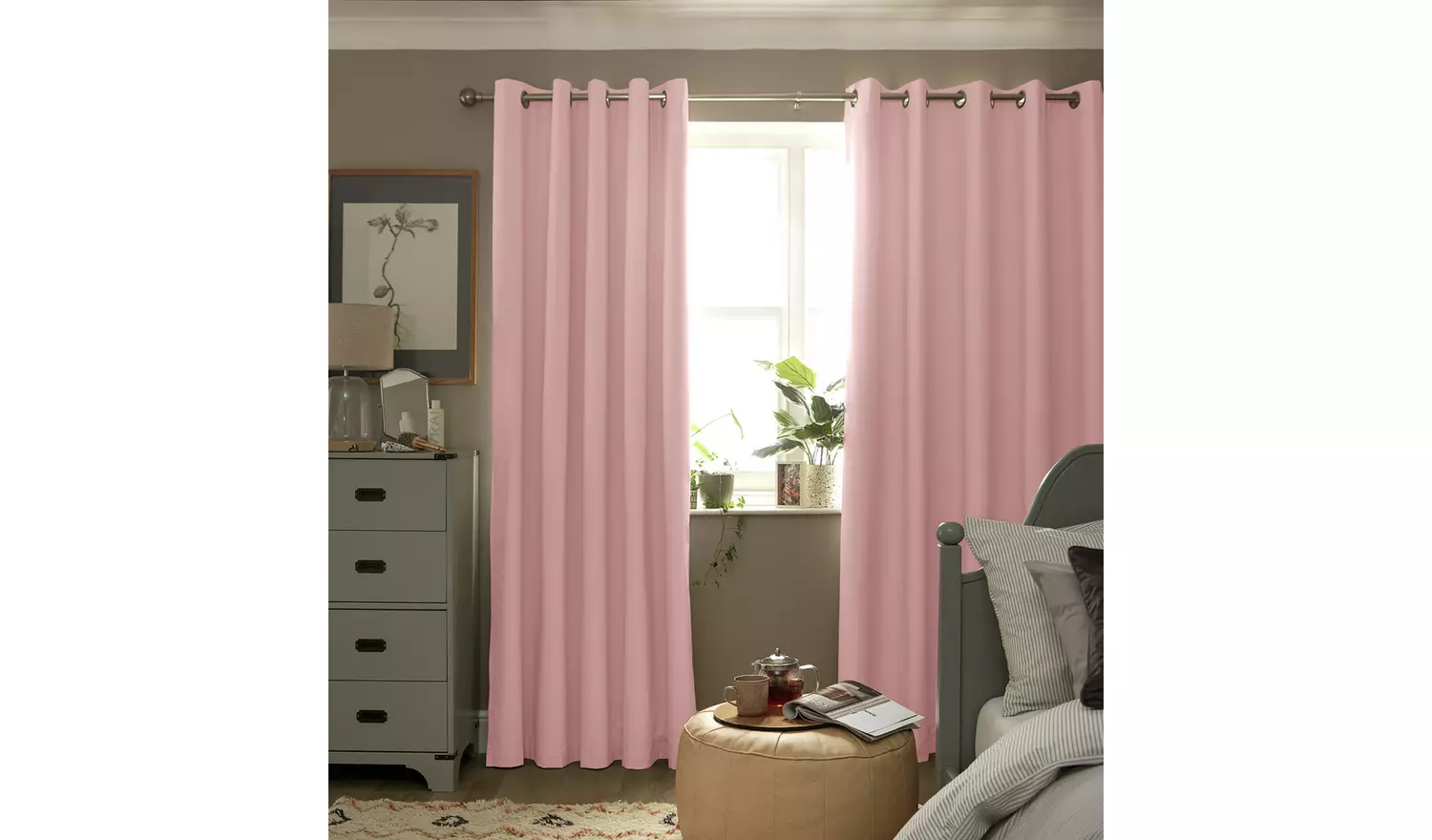 Habitat Plain Blackout Eyelet Curtains - Blush Pink