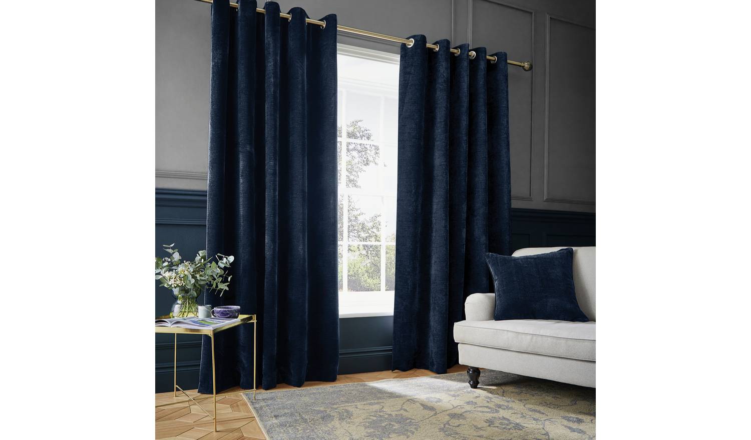 Hyperion Selene Chenille Curtain - Navy - 117X229cm