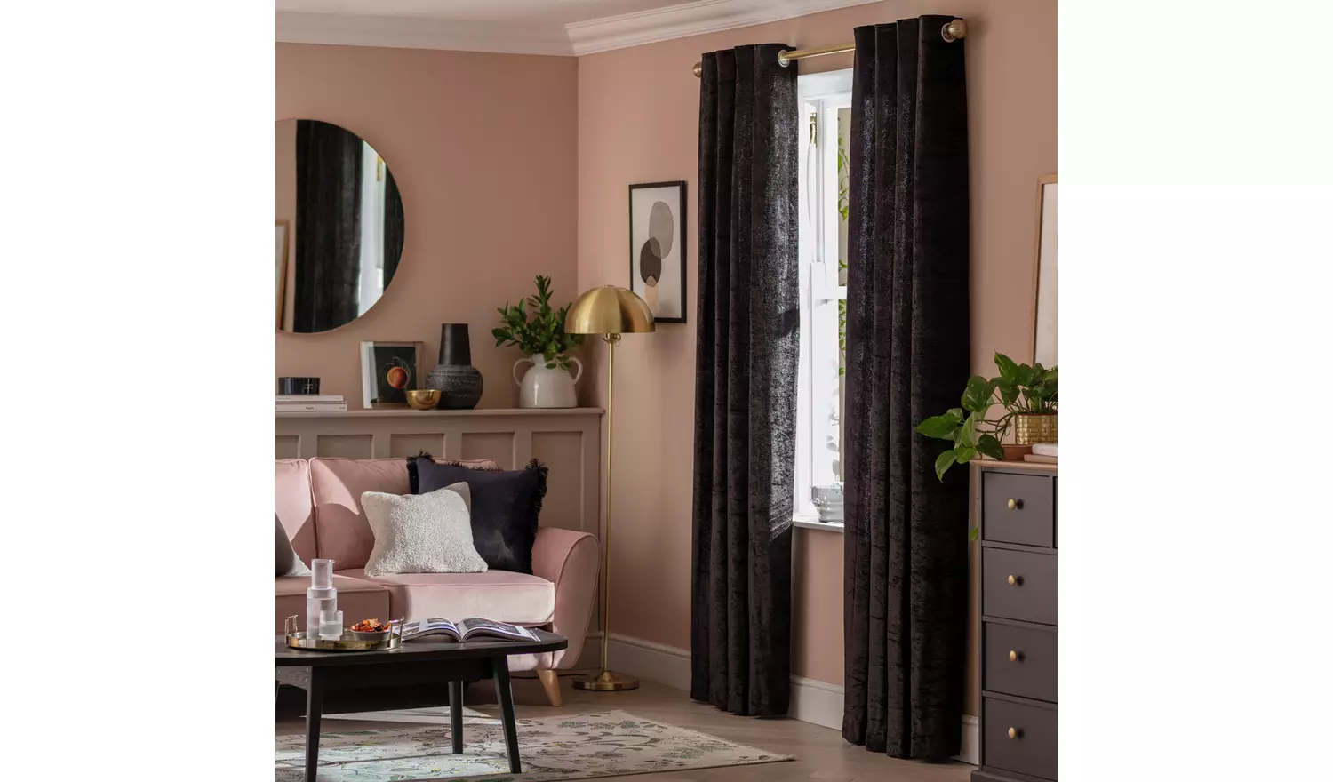 Argos Home Crushed Velvet Fully Lined Eyelet Curtains -Black