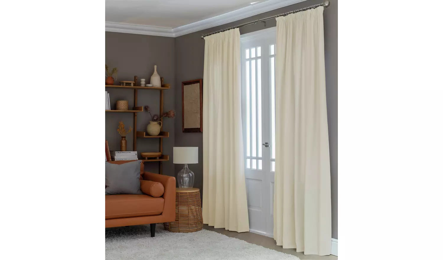 Habitat Herringbone Fully Lined Pencil Pleat Curtains -Cream