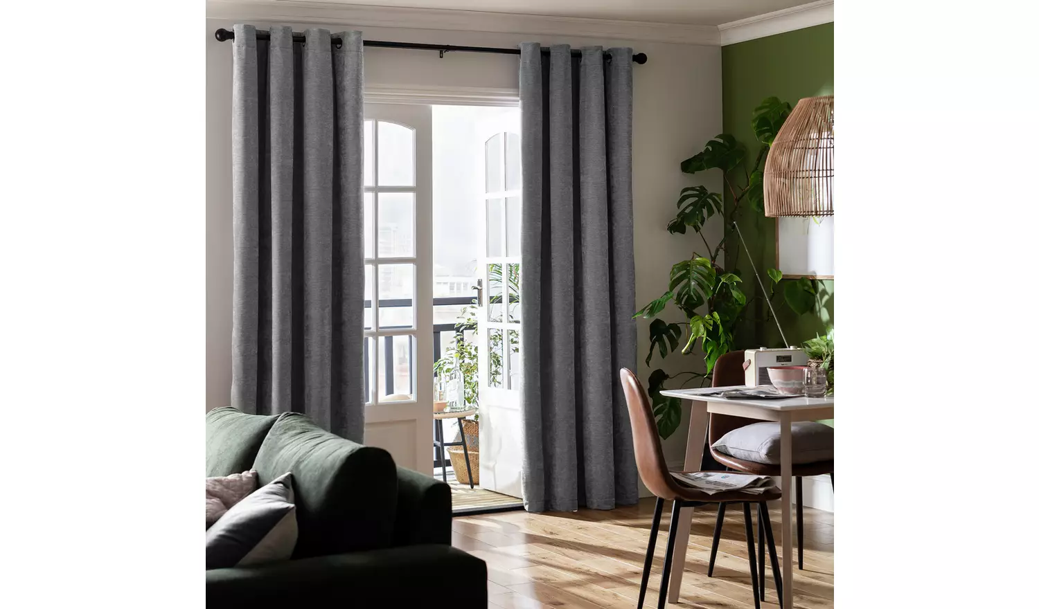 Habitat Plain Chenille Blackout Eyelet Curtains - Charcoal