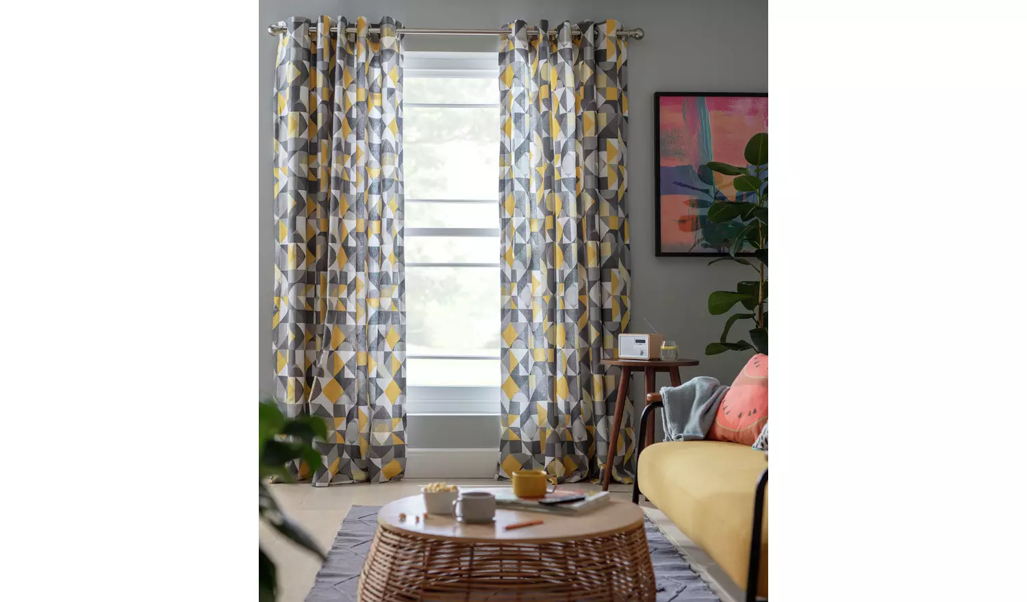 Habitat Loft Living Geo Fully Lined Eyelet Curtains -Natural