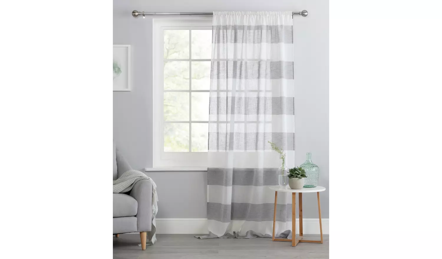 Habitat Striped Linen Pencil Pleat Curtains Panel - Grey