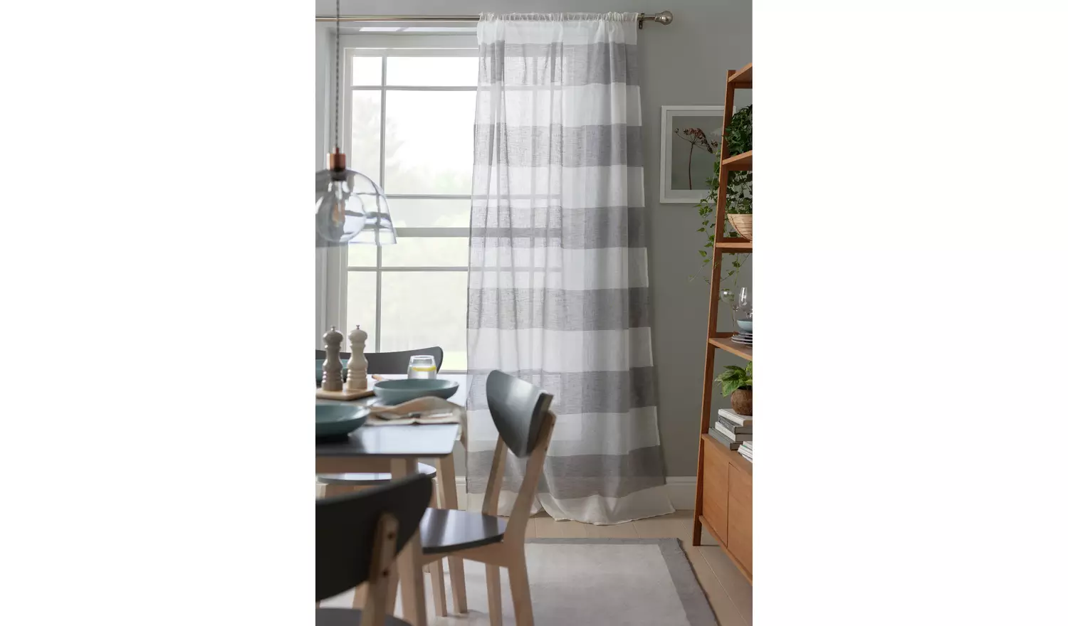 Habitat Striped Linen Pencil Pleat Curtains Panel - Grey