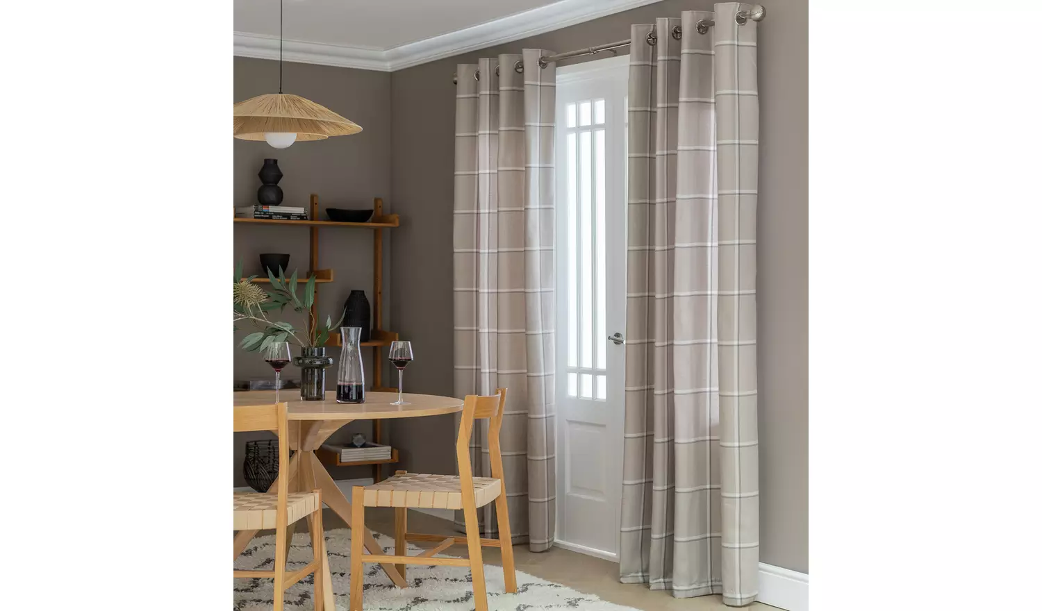 Habitat Square Check Fully Lined Eyelet Curtains - Natural