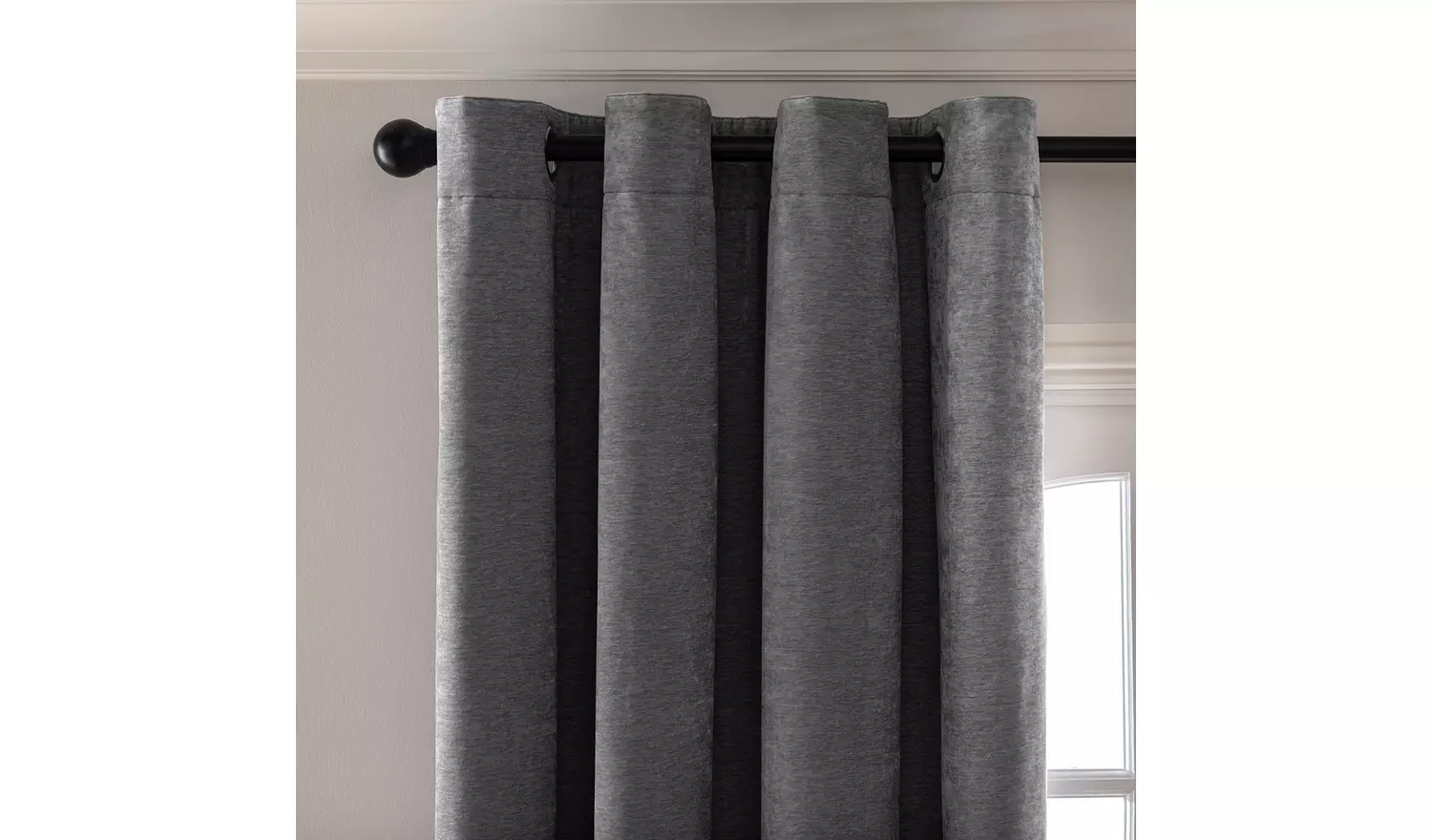Habitat Plain Chenille Blackout Eyelet Curtains - Charcoal