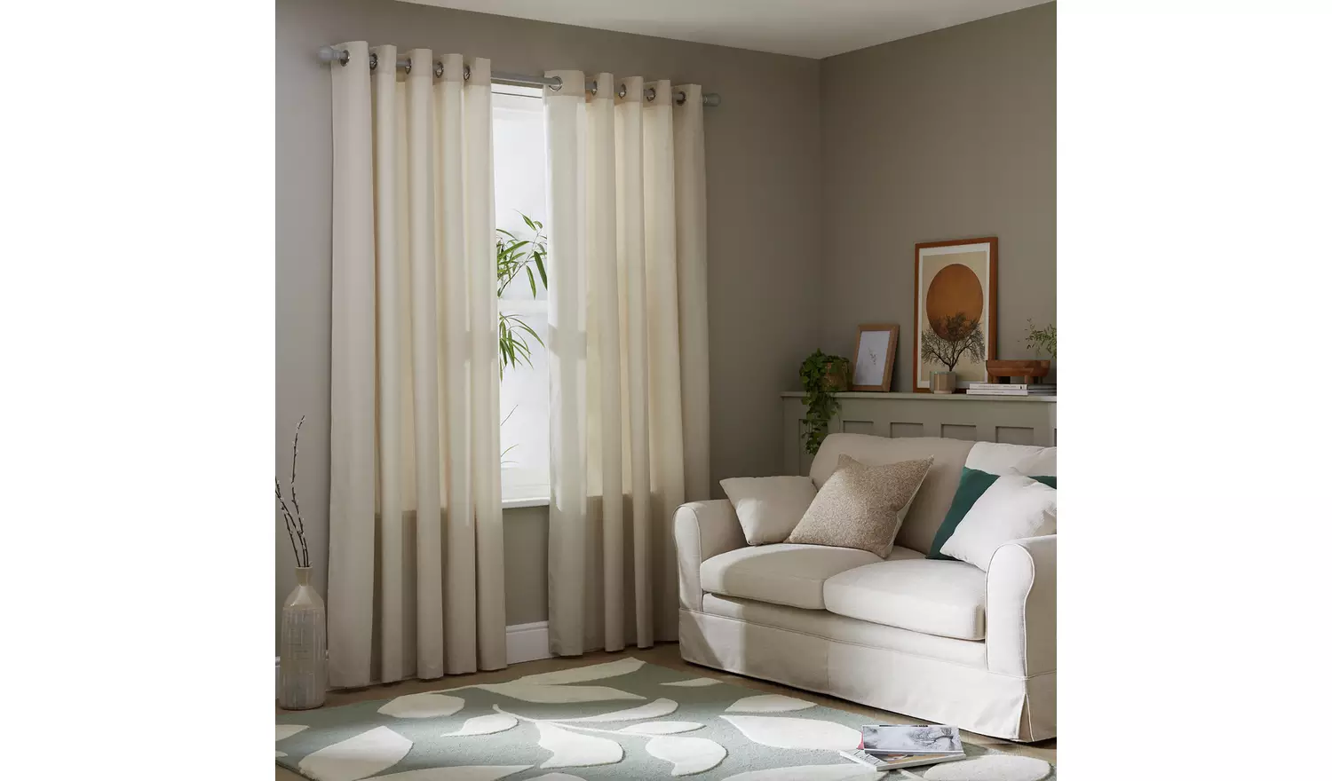 Argos Home Herringbone Fully Lined Eyelet Curtains - Cream