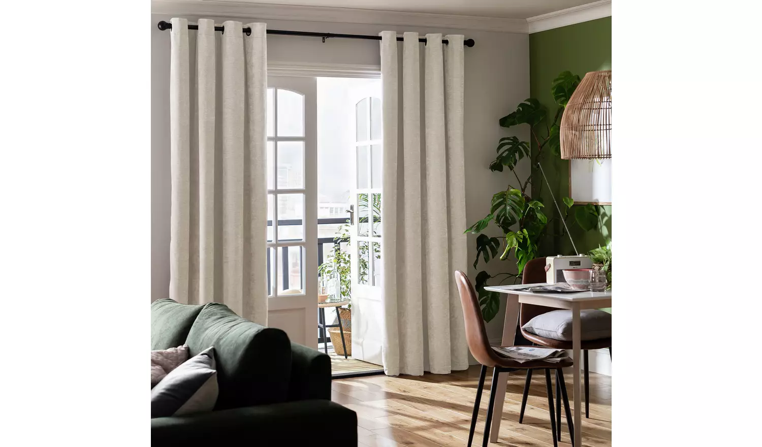 Habitat Plain Chenille Blackout Eyelet Curtains - Cream