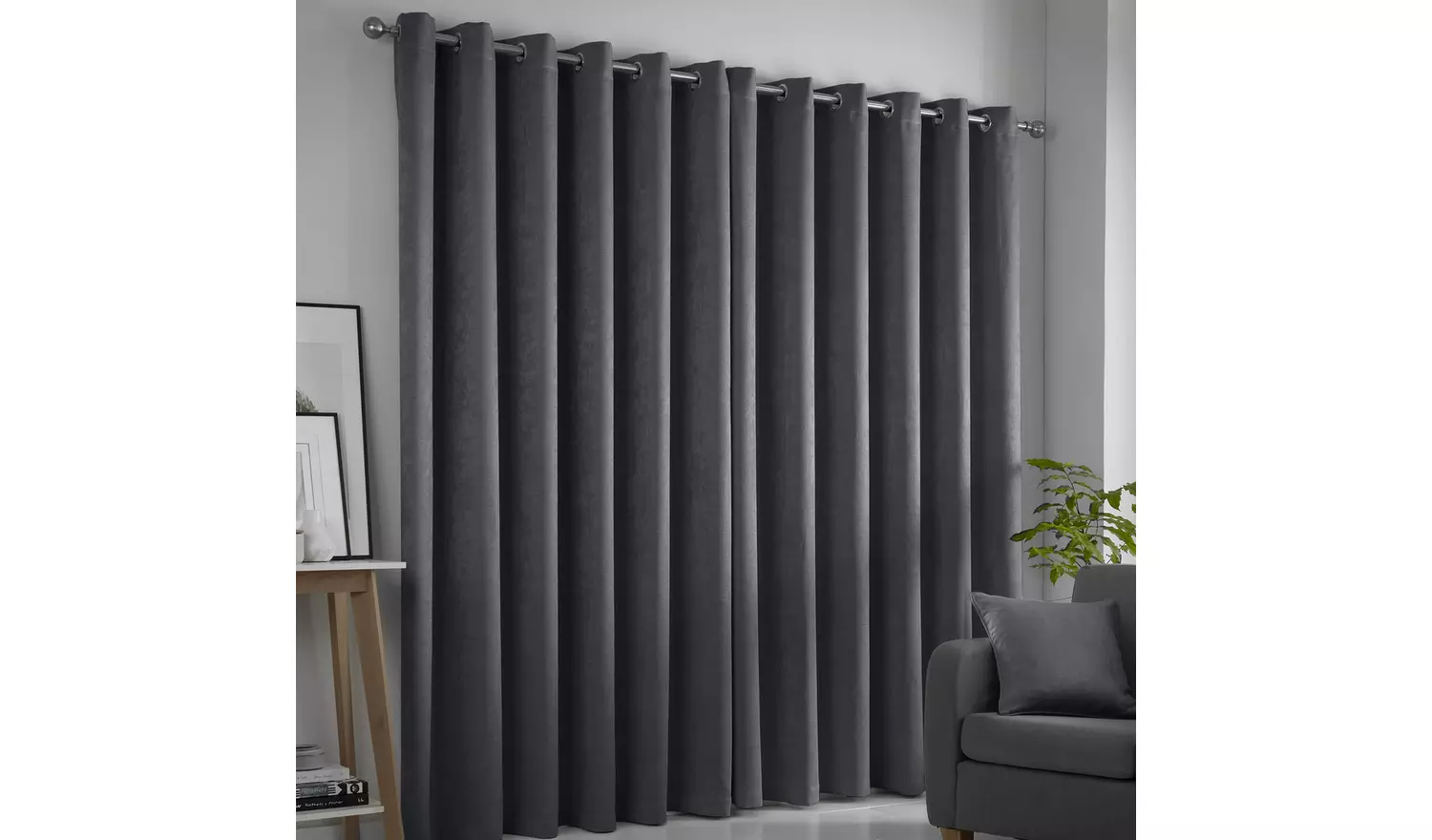 Fusion Strata Dim Out Woven Eyelet Curtains - Charcoal
