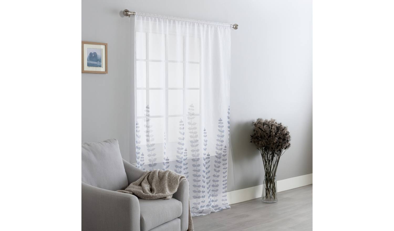 Argos Home Floral Pencil Pleat Voile Curtains Panel - White