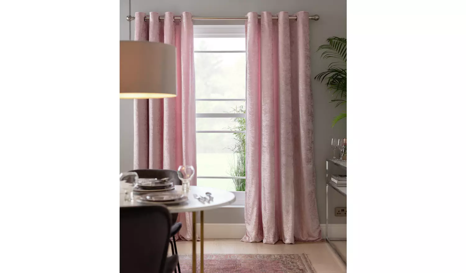 Argos Home Crushed Velvet Fully Lined Eyelet Curtains -Blush