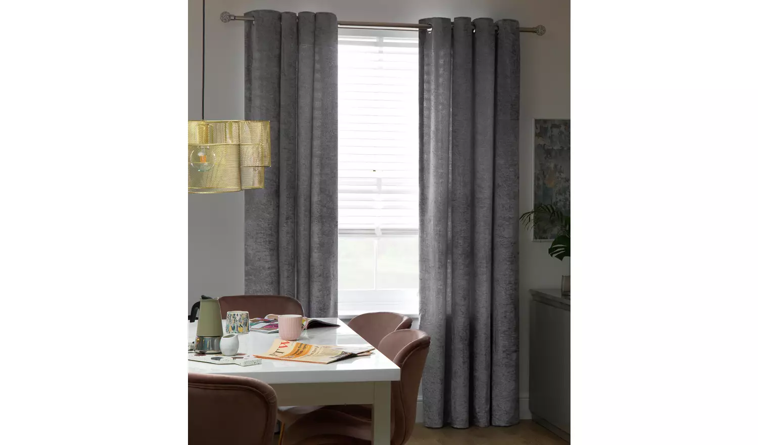 Argos Home Crushed Velvet Fully Lined Eyelet Curtains - Grey