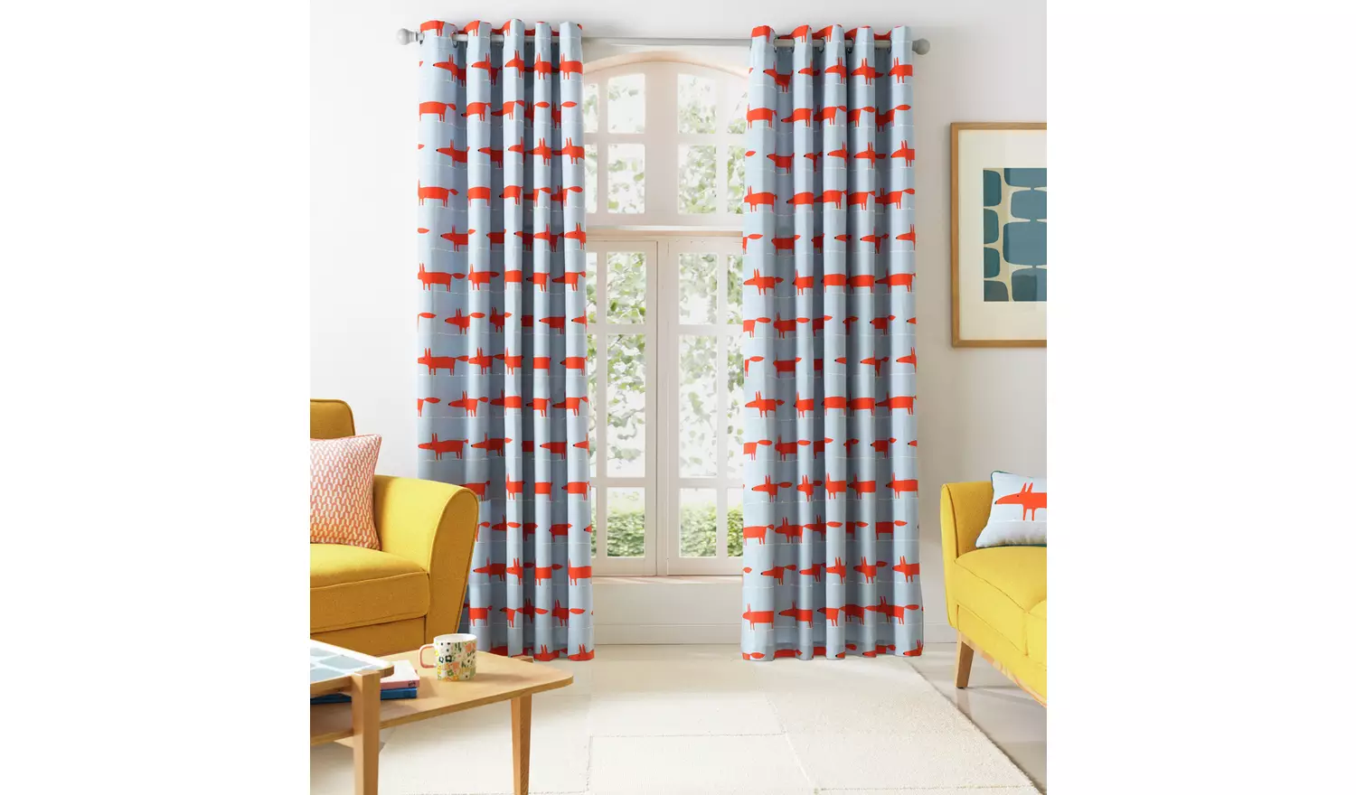 Habitat x Scion Mr Fox Lined Eyelet Curtains - Multicoloured
