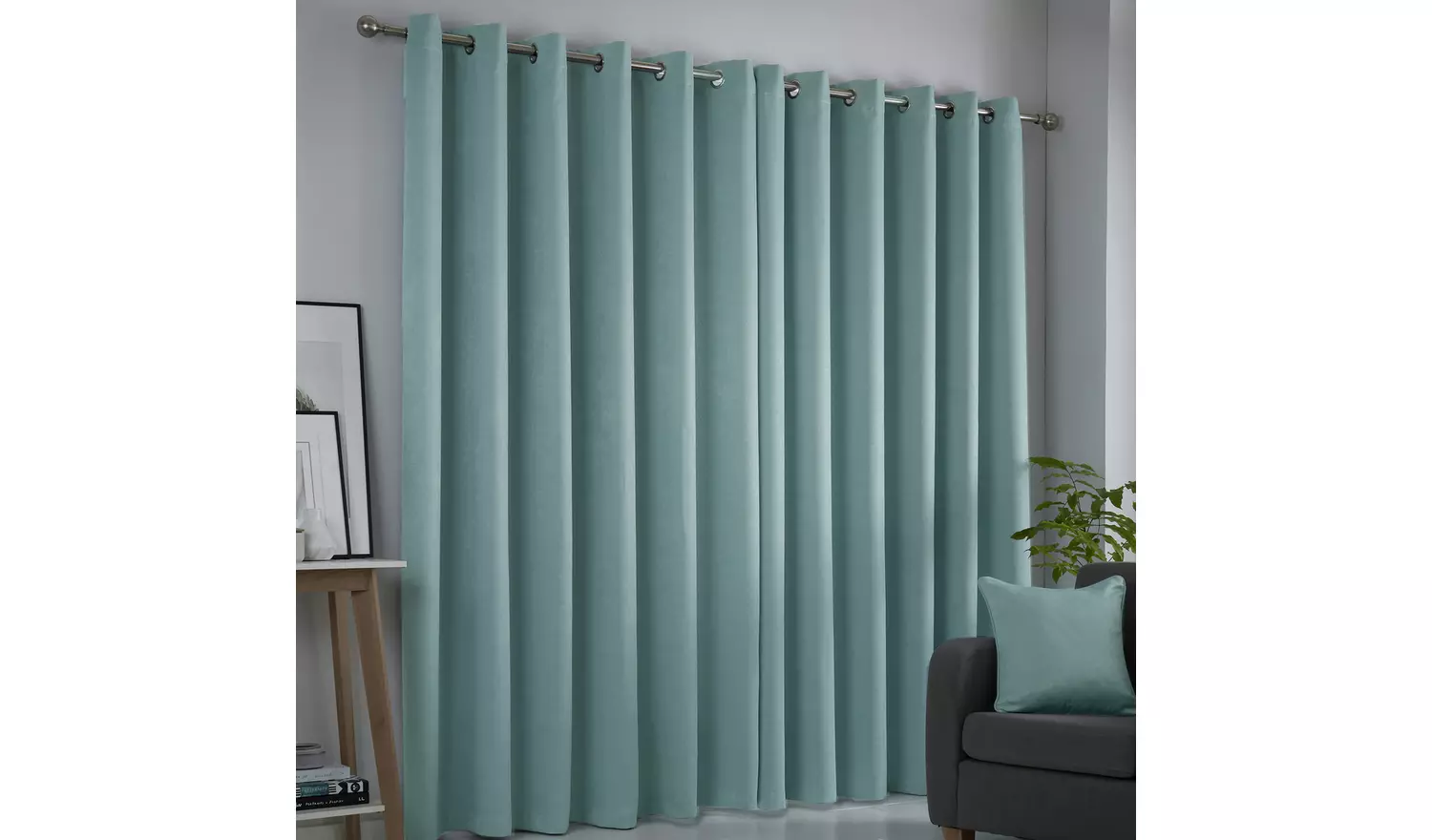 Fusion Strata Dim Out Woven Eyelet Curtains - Duck Egg