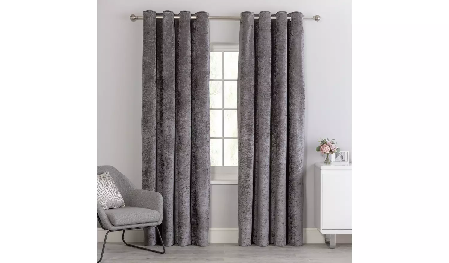 Argos Home Crushed Velvet Lined Eyelet Curtains - Charcoal