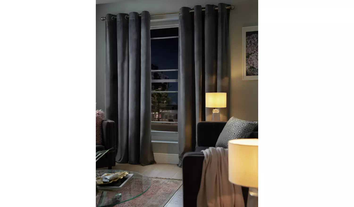 Habitat Plain Matt Velvet Dimout Eyelet Curtains - Grey