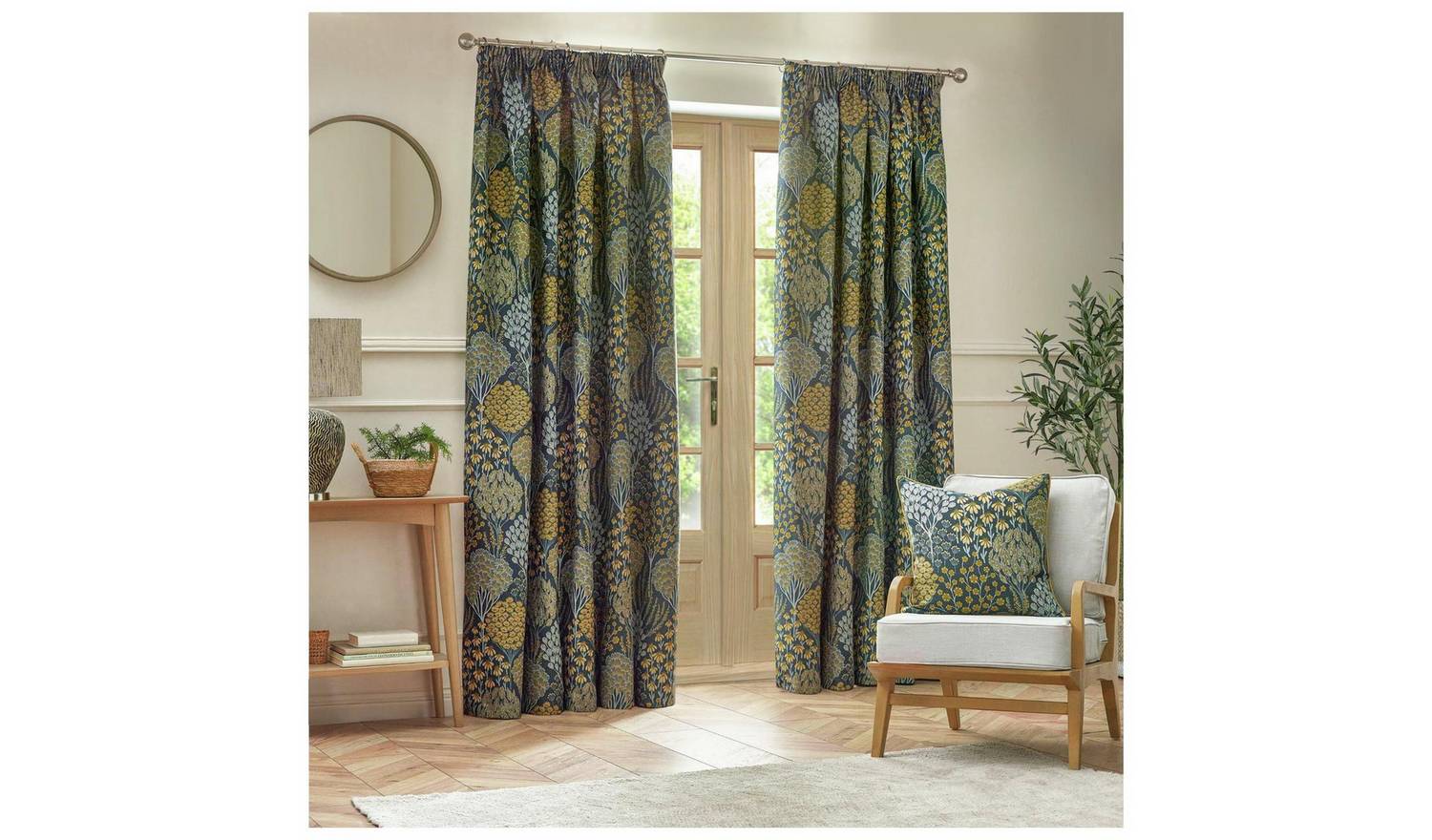 Wylder Ophelia Pencil Pleat Curtains - Blue - 168x137cm
