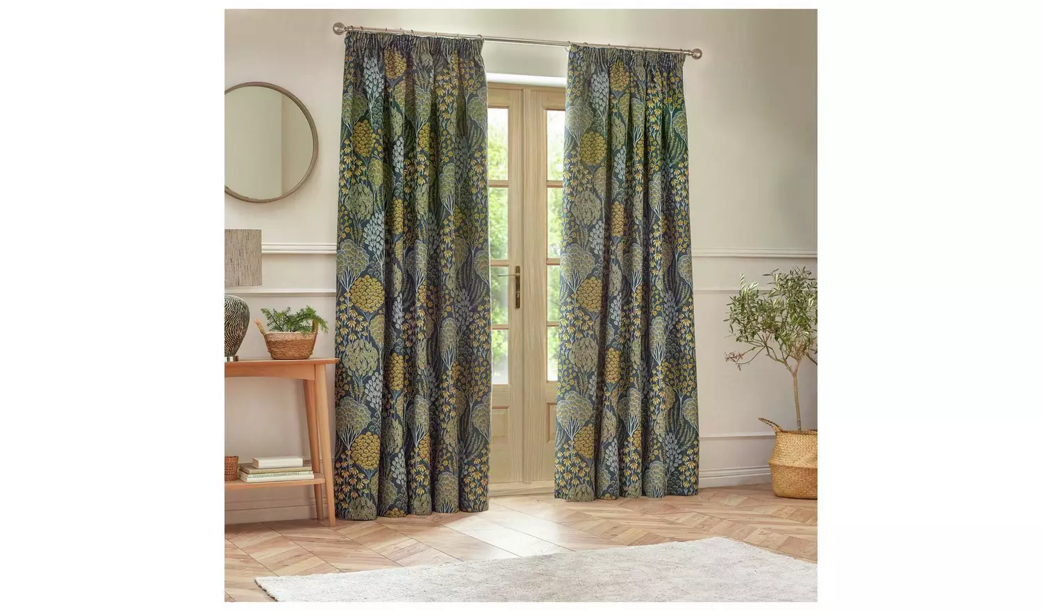Wylder Ophelia Pencil Pleat Curtains - Blue - 168x137cm