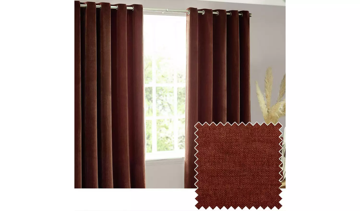 Yard Chenille Fully Lined Eyelet Curtains- Nutmeg- 168x229cm