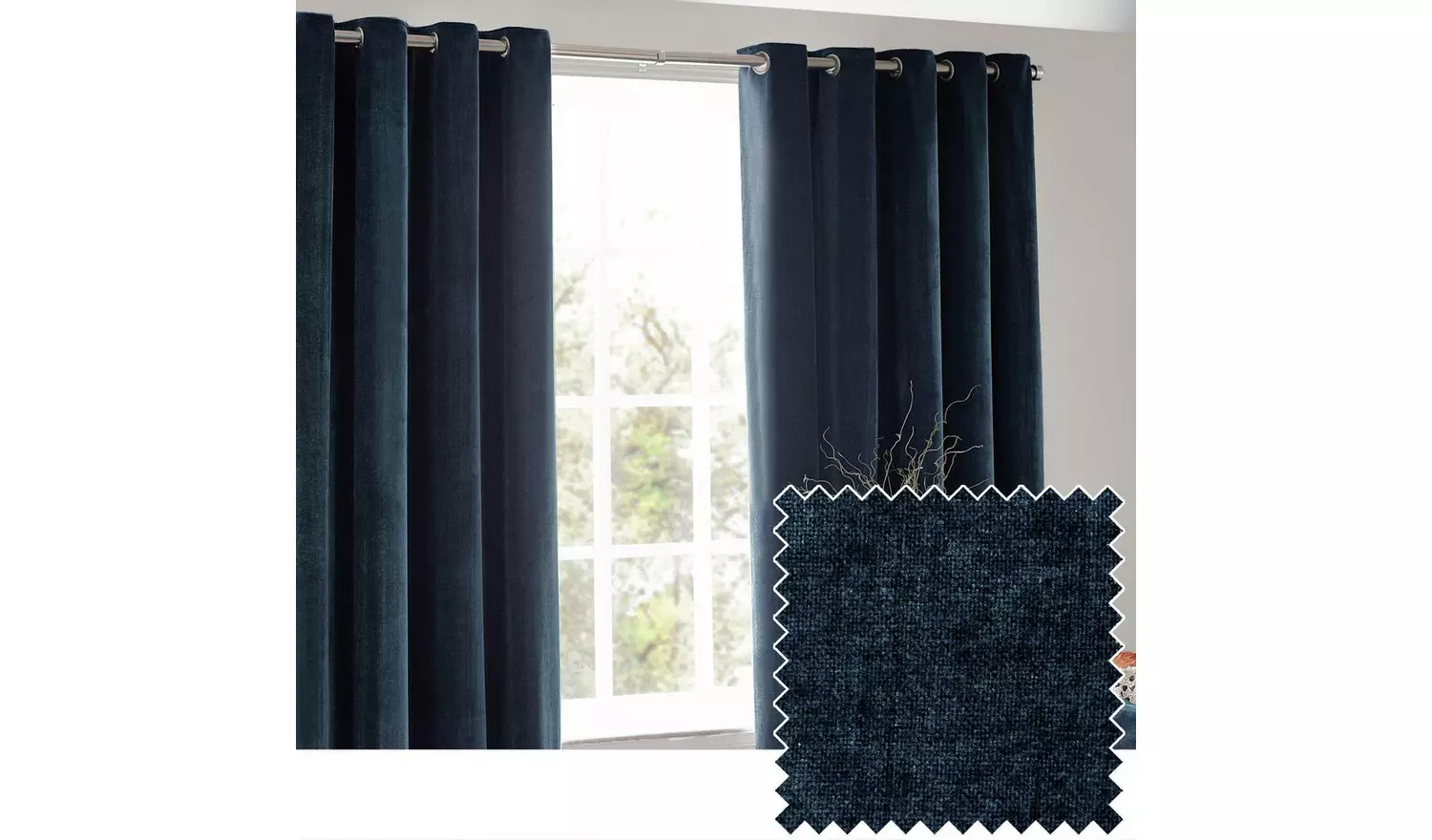 Yard Chenille Fully Lined Eyelet Curtains - Navy - 168x229cm
