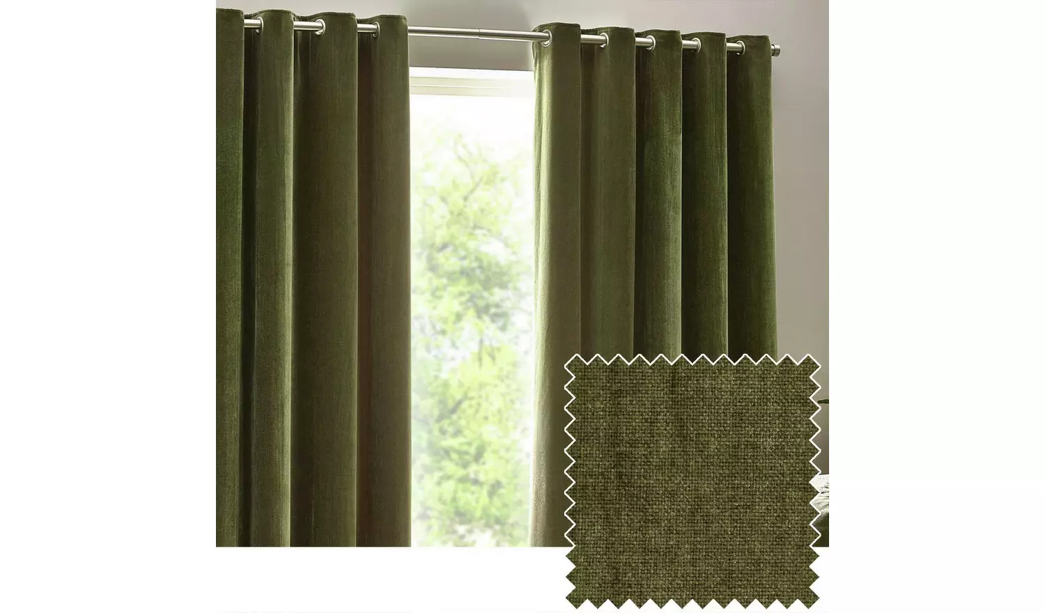 Yard Chenille Fully Lined Eyelet Curtains- Olive - 168x183cm