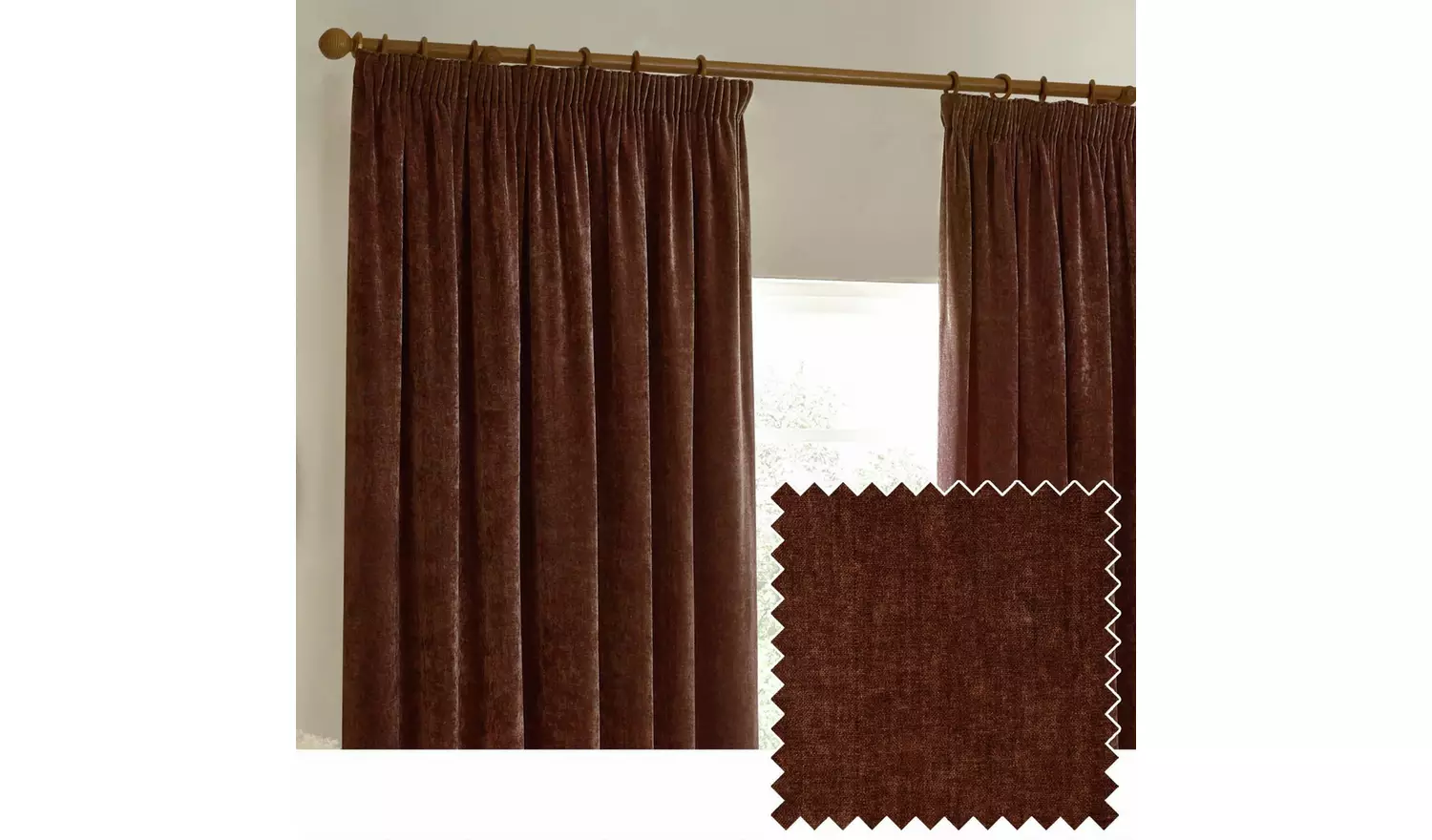 Yard Chenille Pencil Pleat Curtains - Nutmeg - 168x183cm