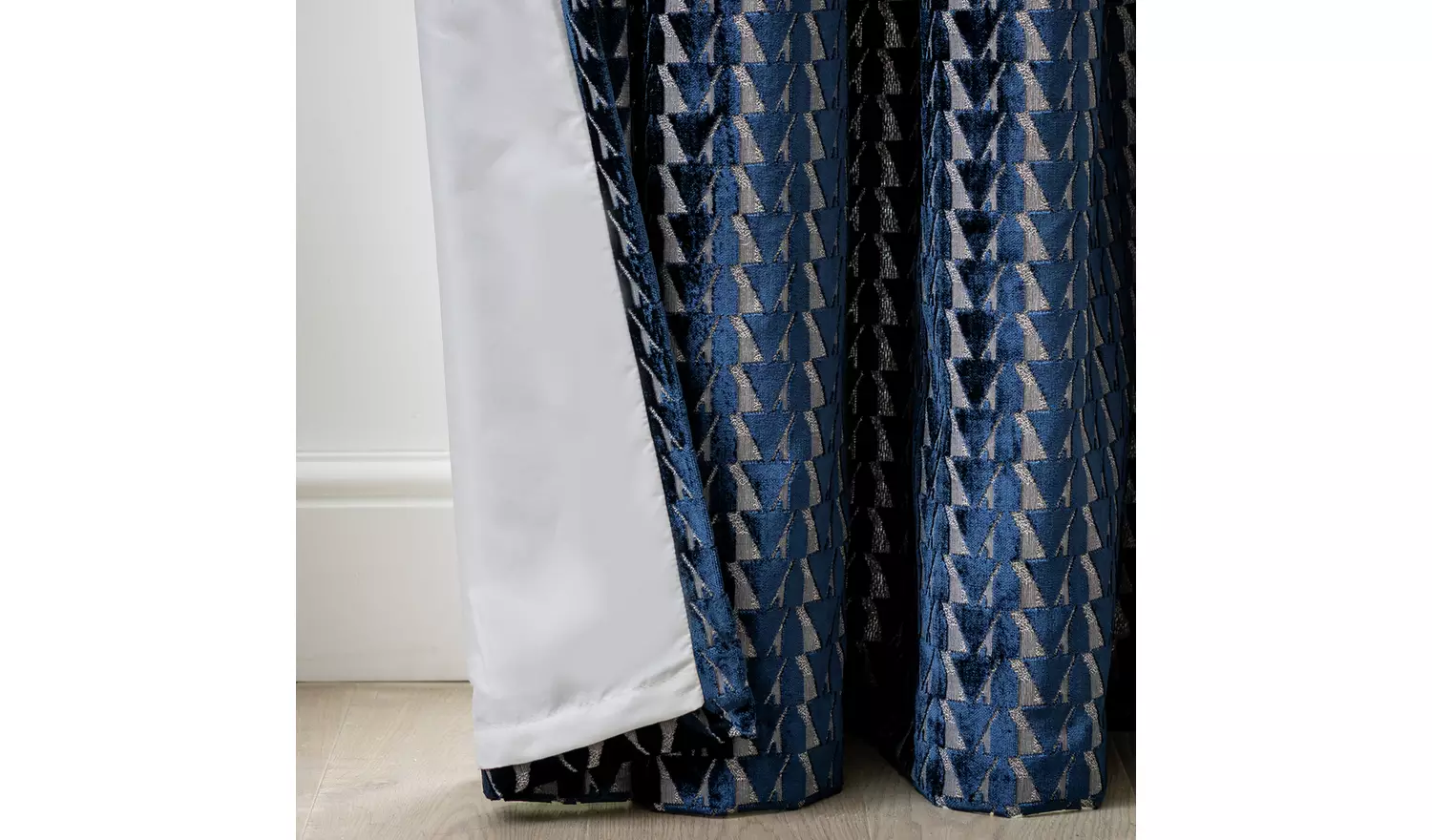 Habitat Velvet Geo Jacquard Lined Eyelet Curtains - Navy